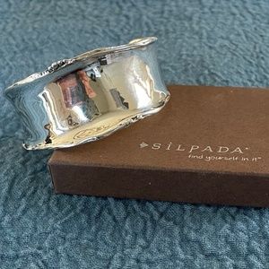 Retired Silpada Sterling Silver Raised Ridge Rolled Edge Cuff Bracelet